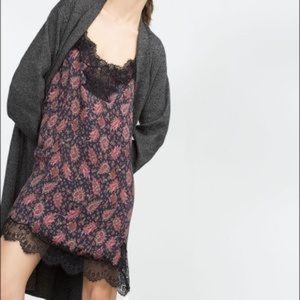 Zara paisley slip dress with dark lace XS